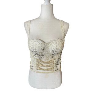Vintage 90s Beaded & Sequined Bustier Corset Top – Size XL